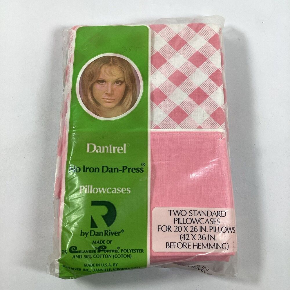 Vtg Dantrel Dan River Pillow Cases Two Standard Pink No Iron New NOS